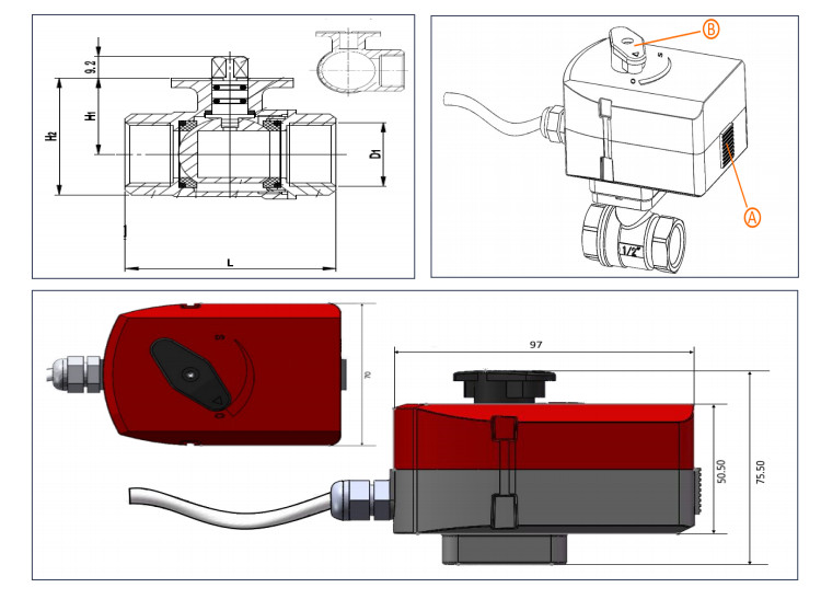 motorized ball valve drawing