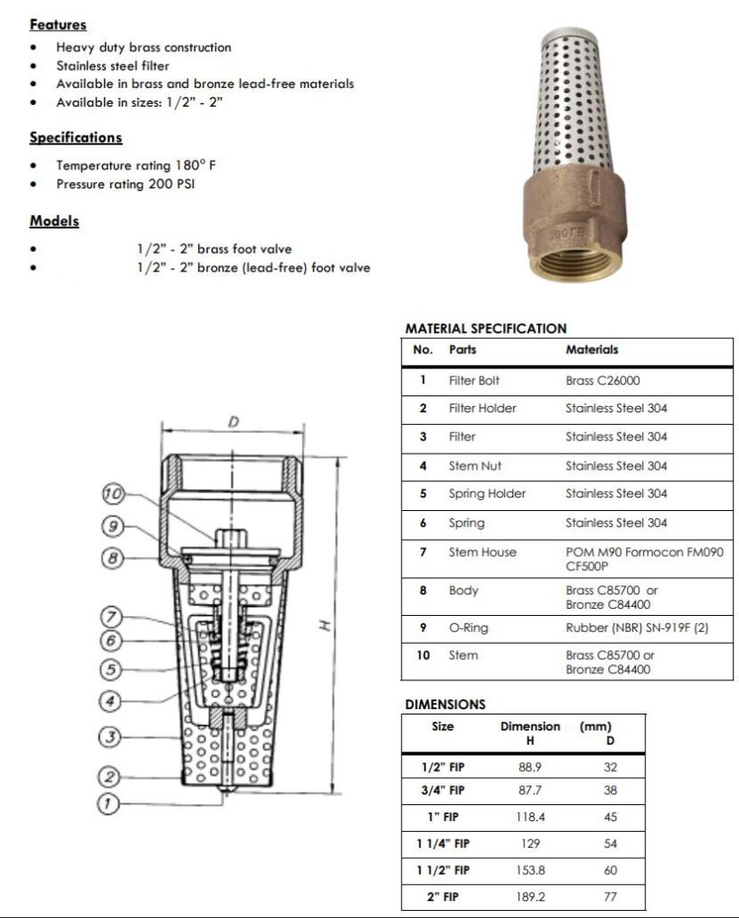 no lead brass foot valve