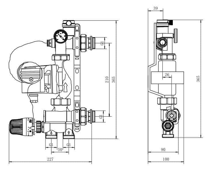 pump group underfloor heating circuit mixing distributor