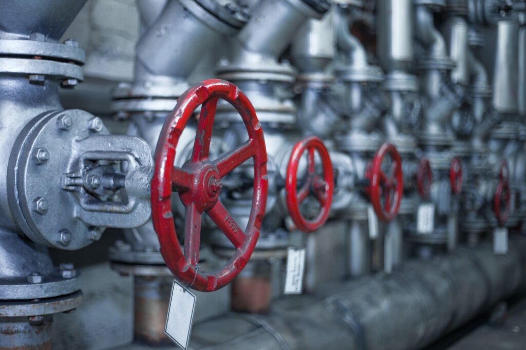 Closeup shot of pressure manual gate valve for piping work