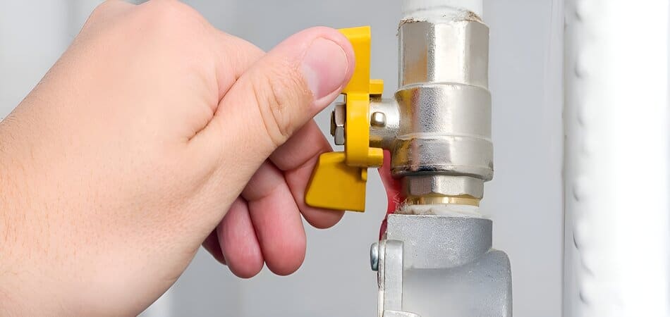 Gas ball valve with yellow butterfly handle