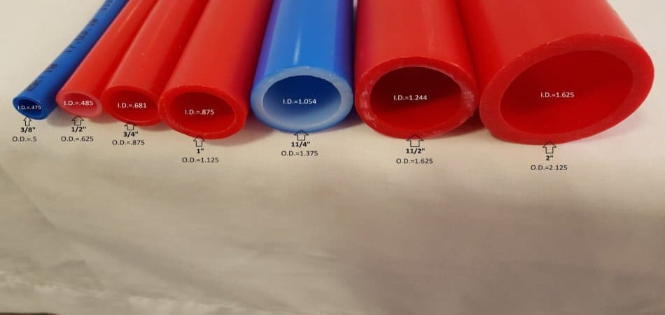 size of pex piping