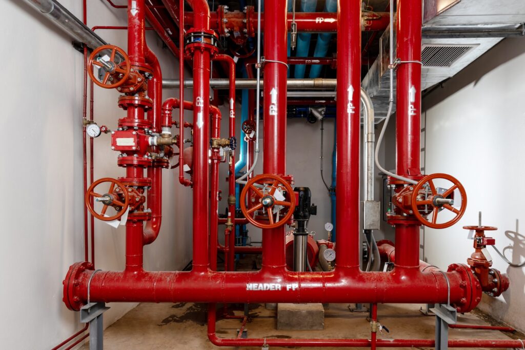 Room Fire suppression system installation with a alarm check valve.