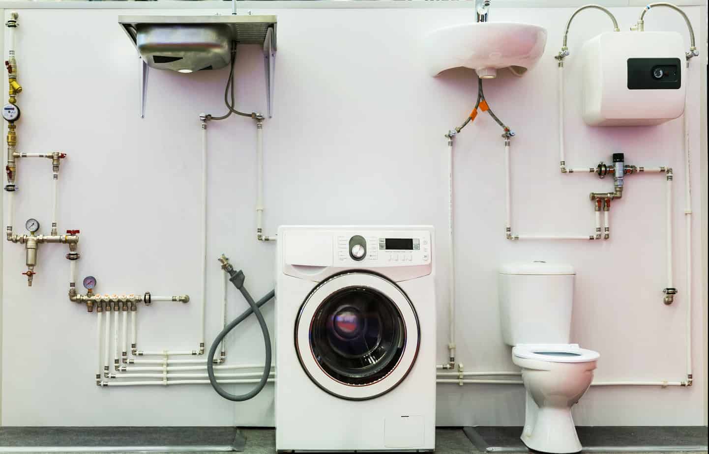 Bathroom water supply system with valves and fittings
